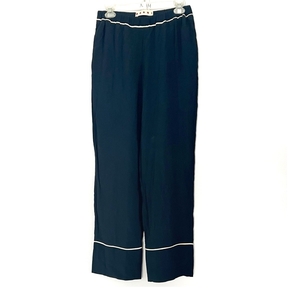 Marni Navy Satin Pull‎ On Pajama Pants - 40 / 4